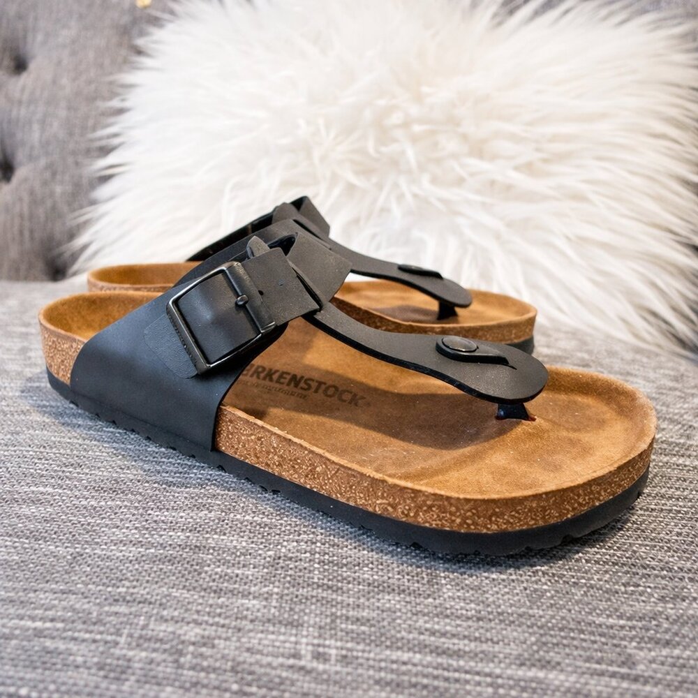 Birkenstock Gizeh Black Sandals EU 38 Women’s 7/7.5 Thong Leather EUC